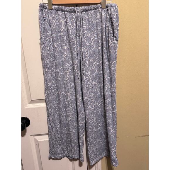 Nottibianche Split Round Neck Short Sleeve Pant 2 Piece Pajama Set Blue White M - Picture 5 of 10